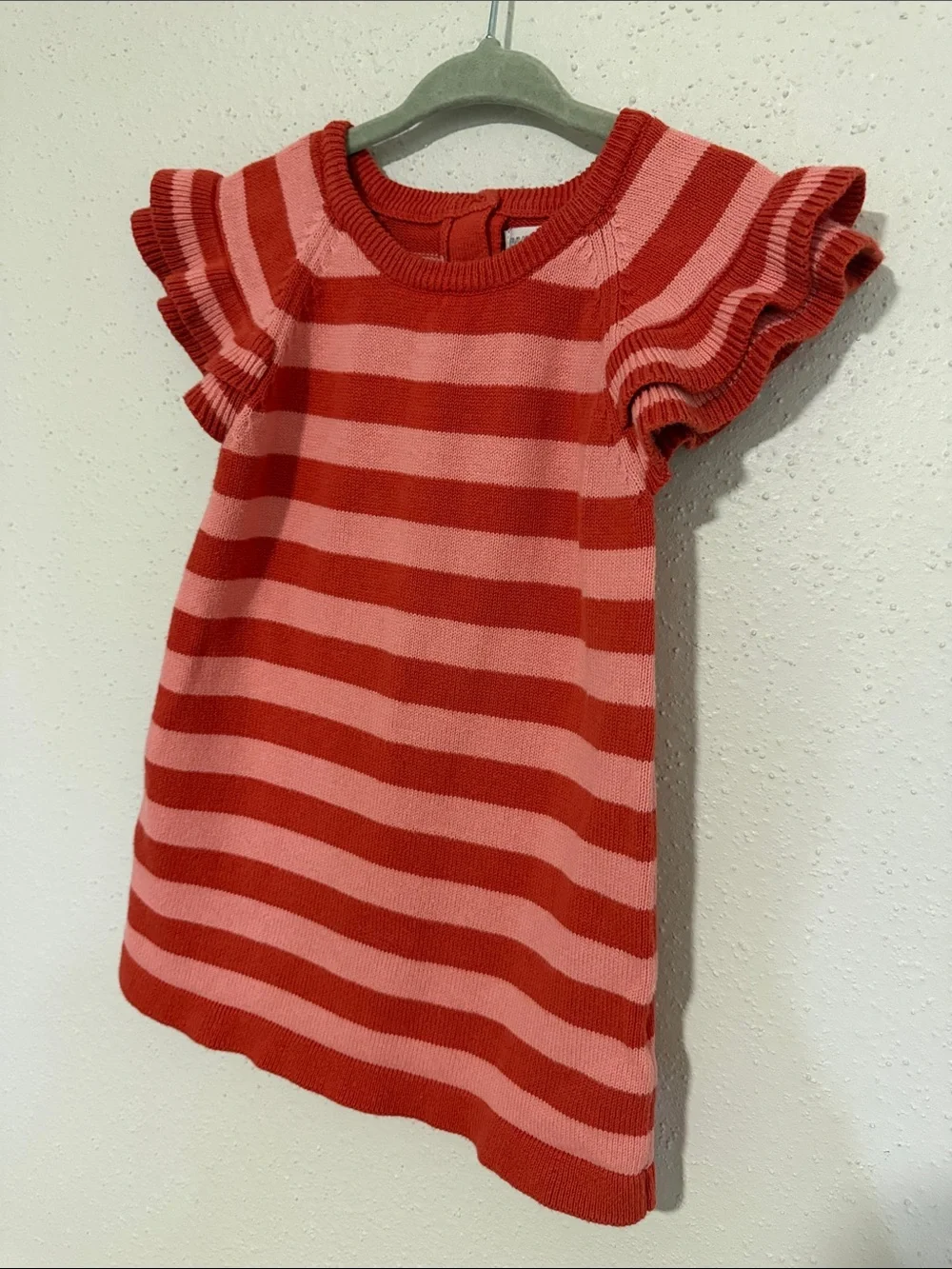 Gymboree Orange and Salmon Pink Striped Ruffle Sleeve Knit Dress